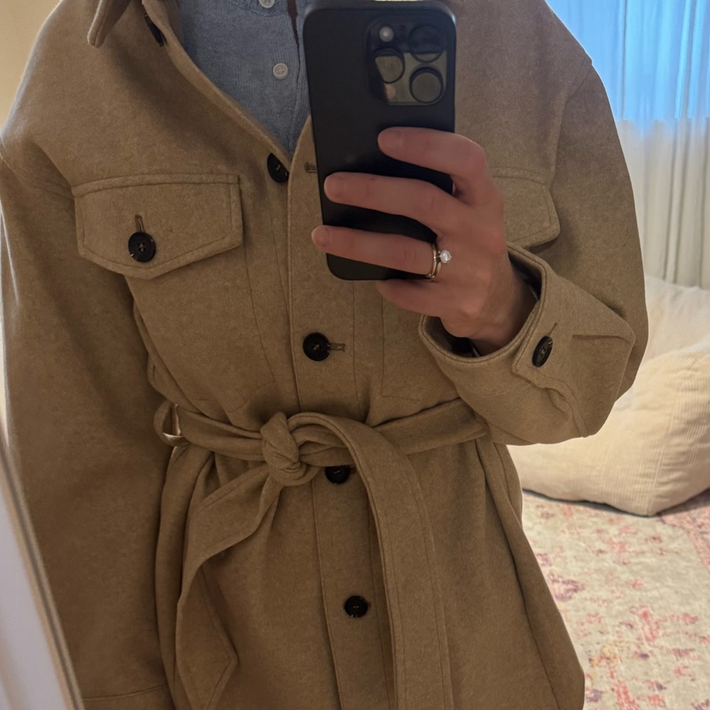 Zara Tan Jacket with Belt Shacket Shirt Jacket